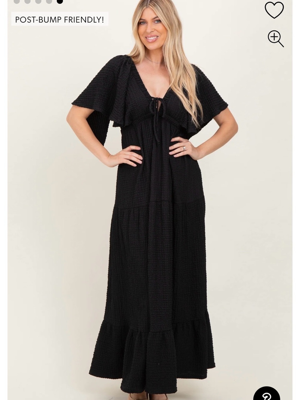 Pinkblush Black Textured Maxi Dress with Tie Front Detail